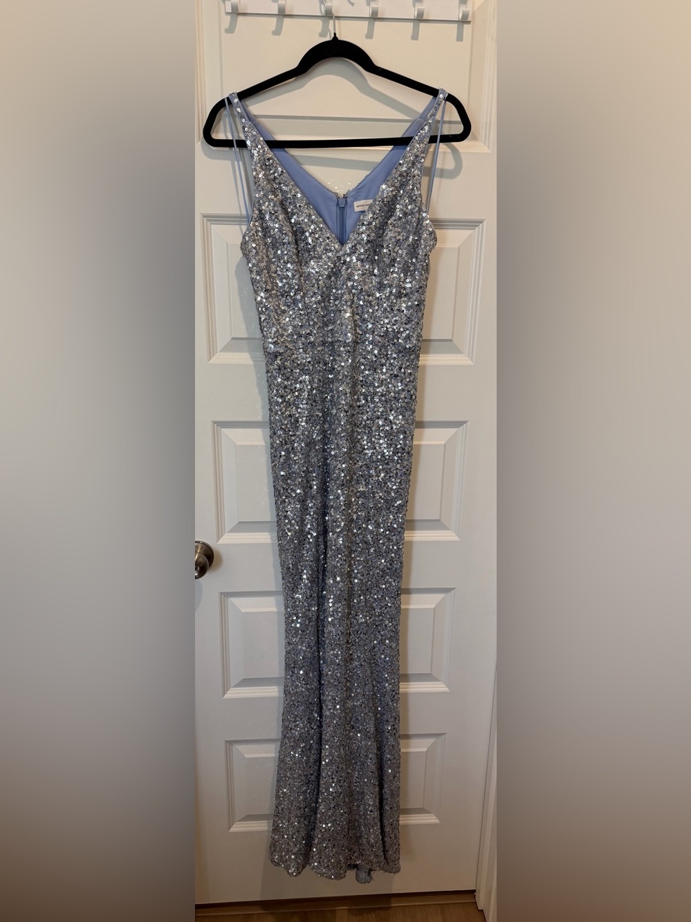 Dress the Population periwinkle blue/silver Sequin V-Neck Evening Dress
